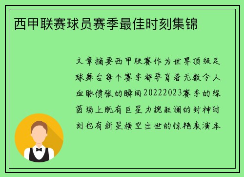 西甲联赛球员赛季最佳时刻集锦